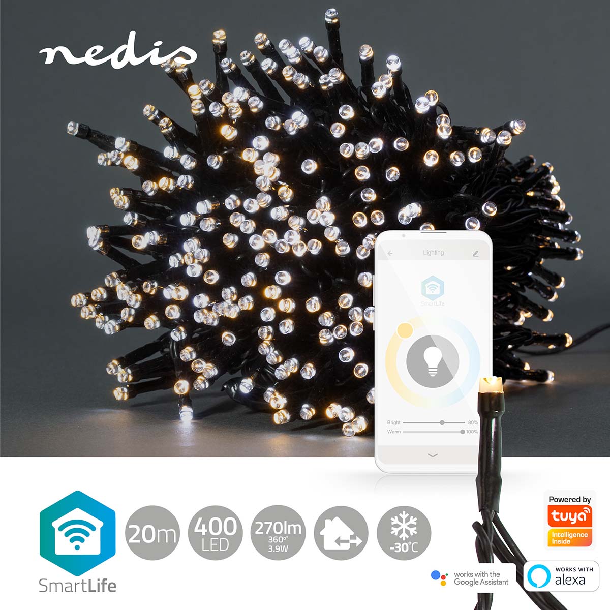 SmartLife Weihnachtsbeleuchtung | Schnur | Wi-Fi | Warm bis kühlen weiß | 400 LED's | 20.0 m | Android™ / IOS