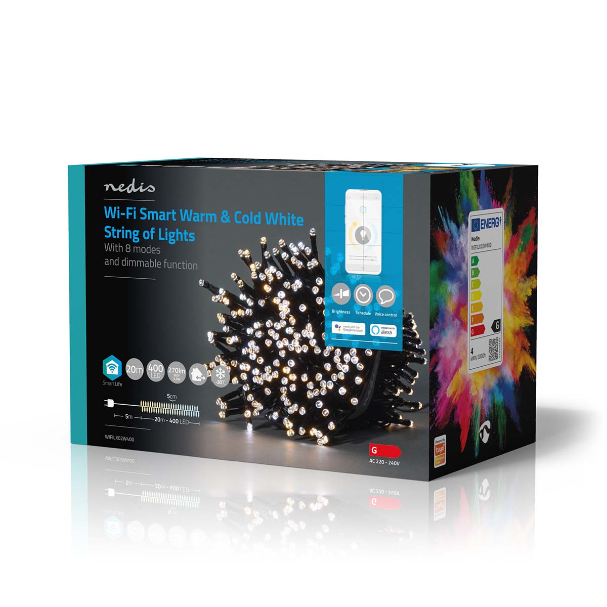 SmartLife Weihnachtsbeleuchtung | Schnur | Wi-Fi | Warm bis kühlen weiß | 400 LED's | 20.0 m | Android™ / IOS