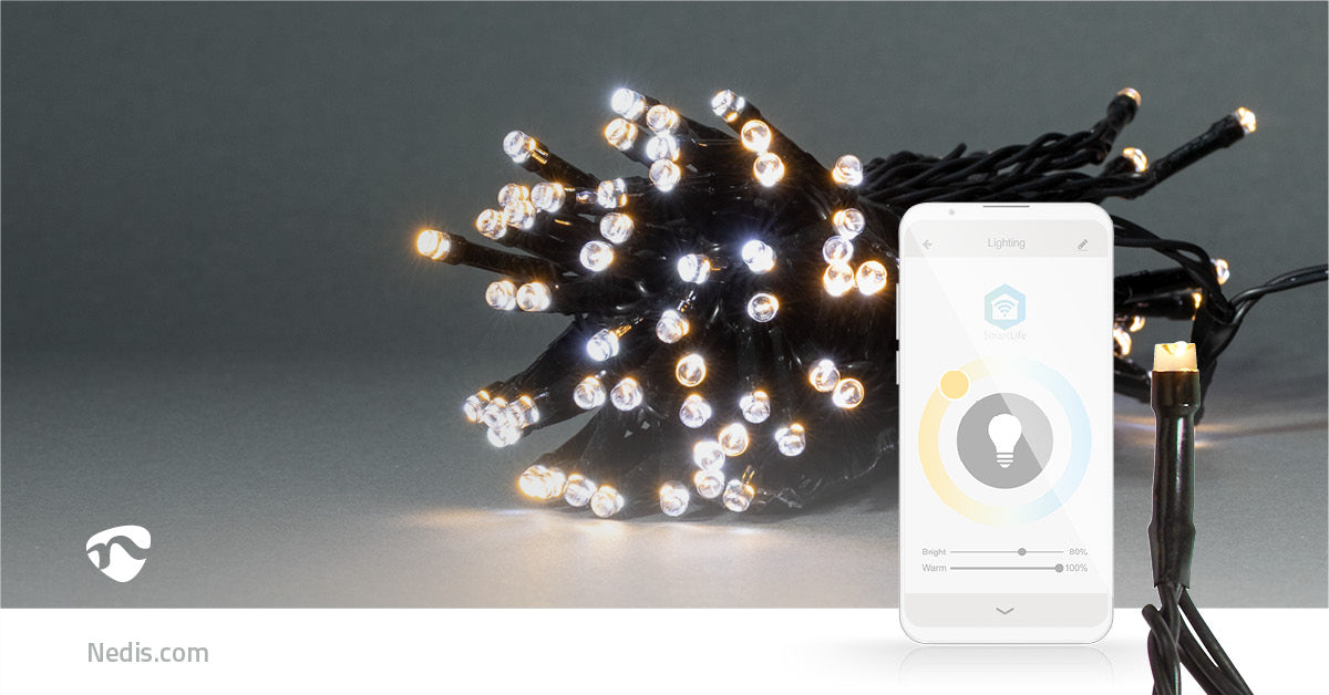 SmartLife Weihnachtsbeleuchtung | Schnur | Wi-Fi | Warm bis kühlen weiß | 50 LED's | 5.00 m | Android™ / IOS