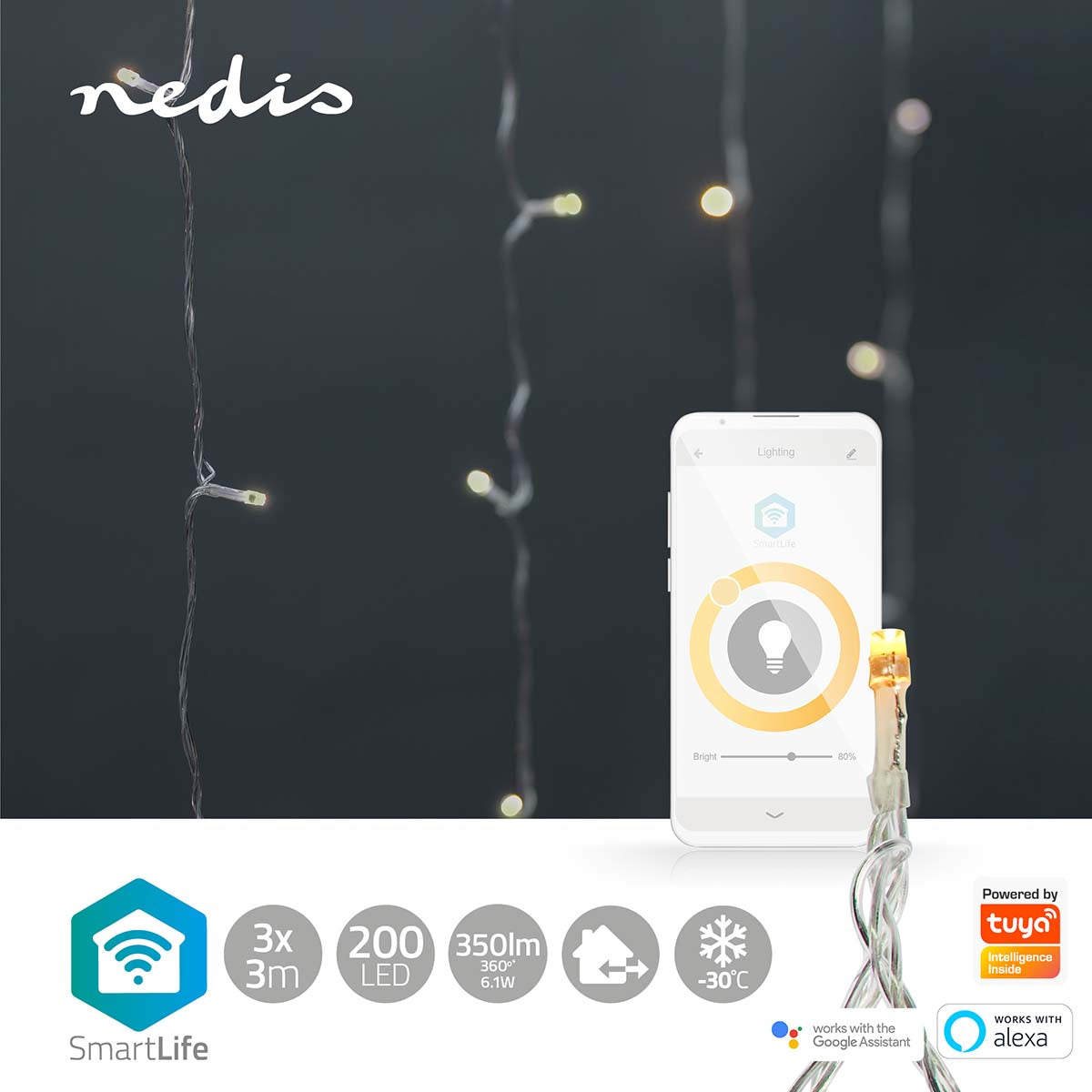 SmartLife Weihnachtsbeleuchtung | Vorhang | Wi-Fi | Warmweiss | 200 LED's | 3.00 m | Android™ / IOS