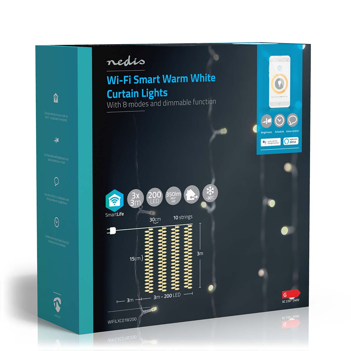 SmartLife Weihnachtsbeleuchtung | Vorhang | Wi-Fi | Warmweiss | 200 LED's | 3.00 m | Android™ / IOS