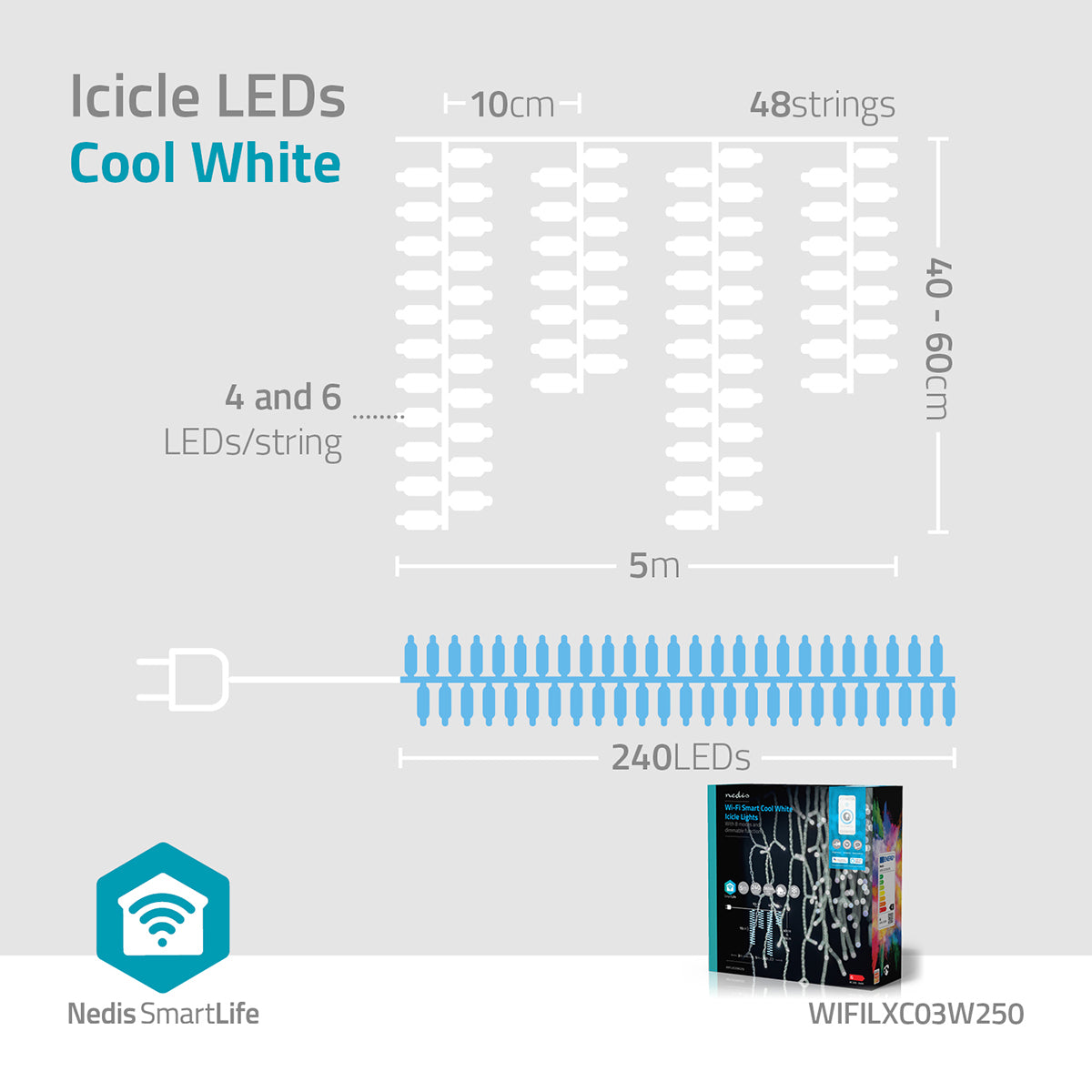 SmartLife Weihnachtsbeleuchtung | Eiszapfen | Wi-Fi | Kaltweiss | 240 LED's | 5.00 m | Android™ / IOS