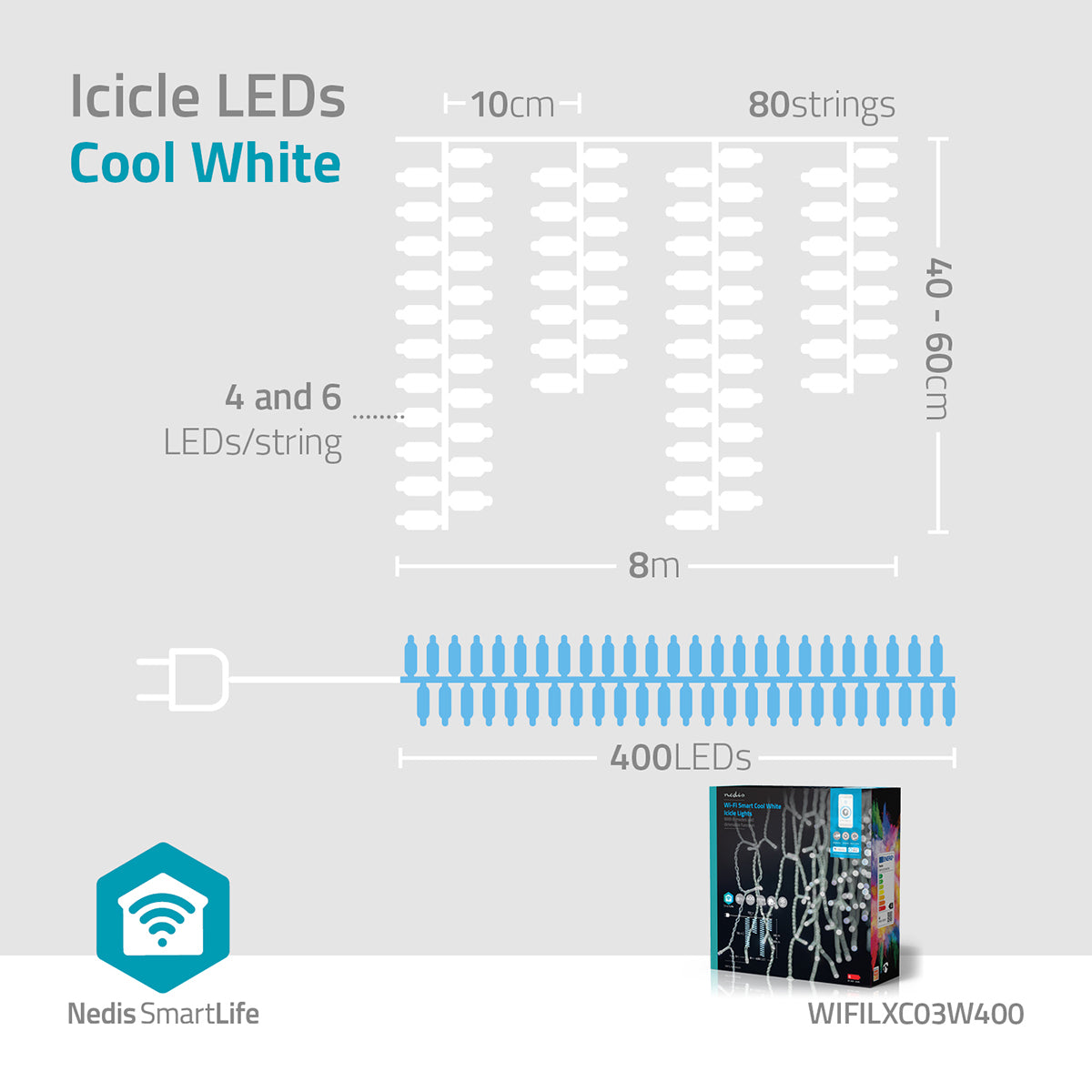 SmartLife Weihnachtsbeleuchtung | Eiszapfen | Wi-Fi | Kaltweiss | 400 LED's | 8.00 m | Android™ / IOS