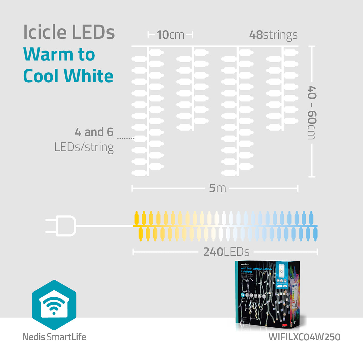 SmartLife Weihnachtsbeleuchtung | Eiszapfen | Wi-Fi | Warm bis kühlen weiß | 240 LED's | 5.00 m | Android™ / IOS