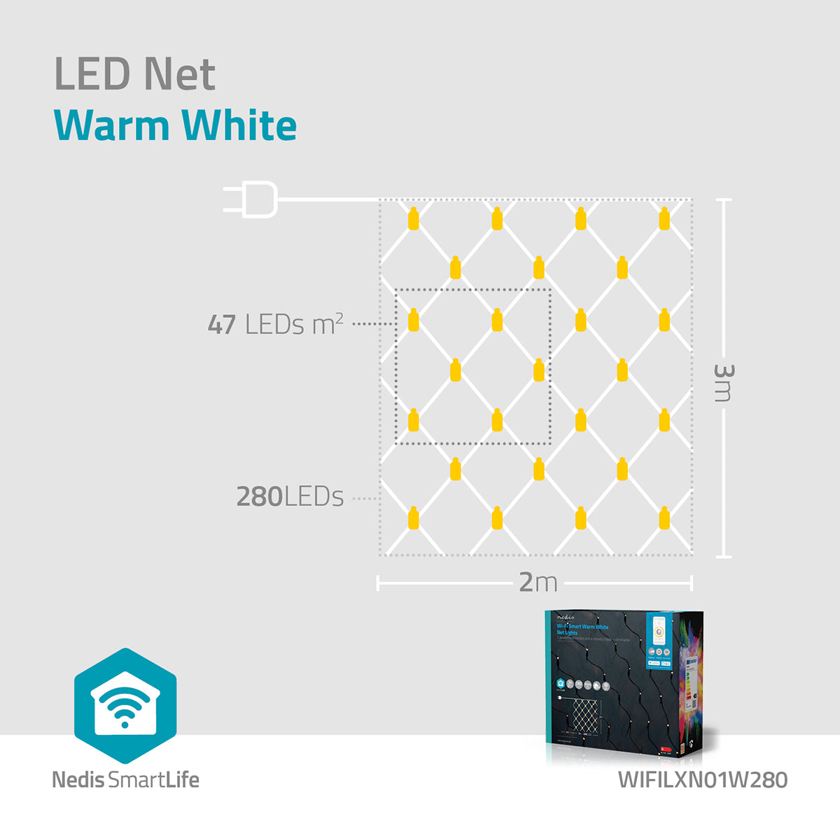 SmartLife Weihnachtsbeleuchtung | Netz | Wi-Fi | Warmweiss | 280 LED's | 3.00 m | 3 x 2 m | Android™ / IOS