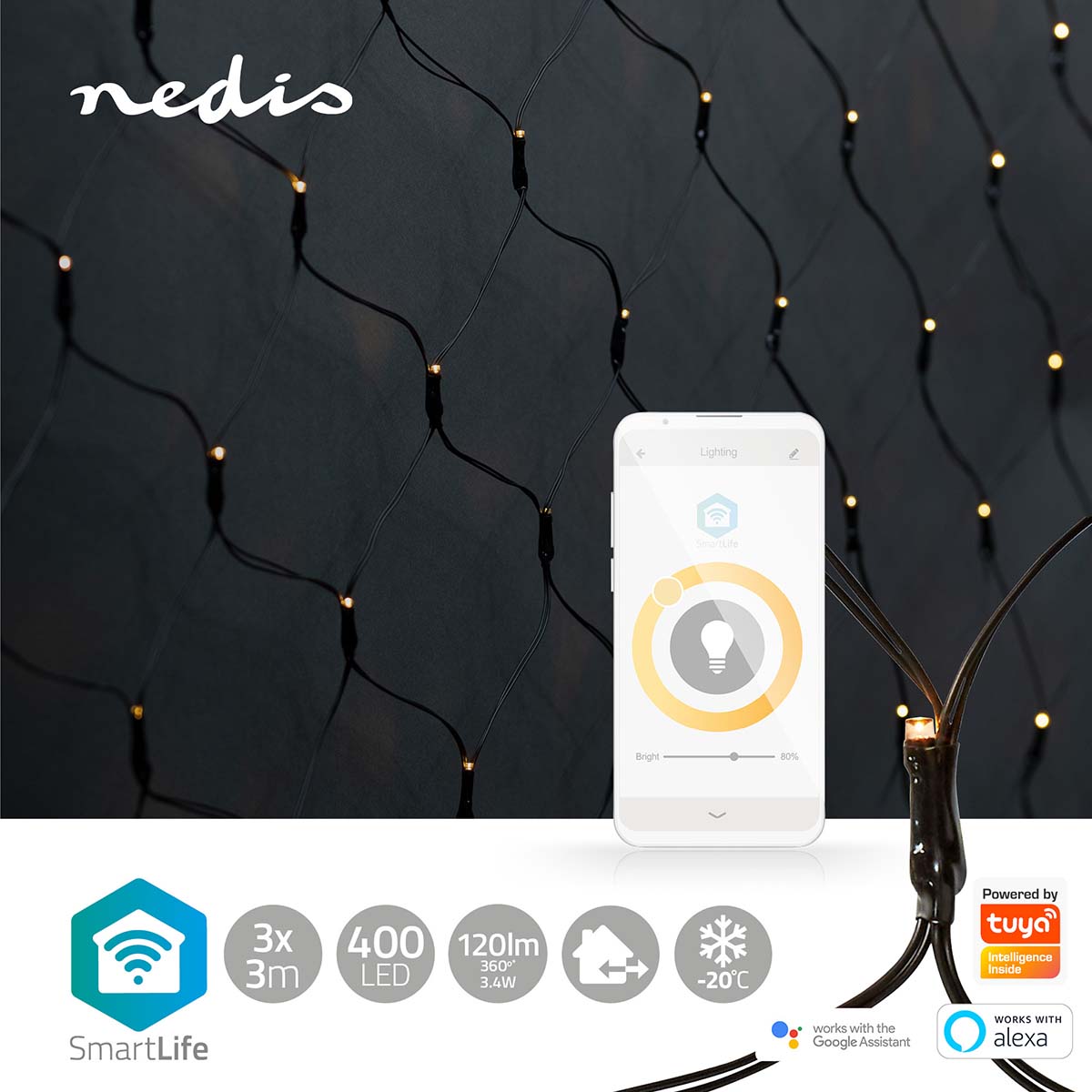 SmartLife Weihnachtsbeleuchtung | Netz | Wi-Fi | Warmweiss | 400 LED's | 3.00 m | 3 x 3 m | Android™ / IOS