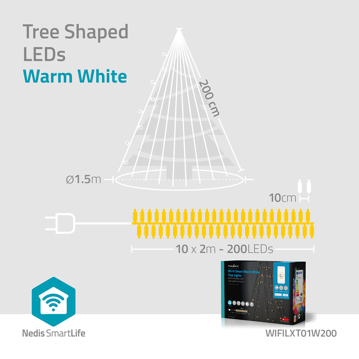 SmartLife Weihnachtsbeleuchtung | Baum | Wi-Fi | Warmweiss | 200 LED's | 20.0 m | 10 x 2 m | Android™ / IOS