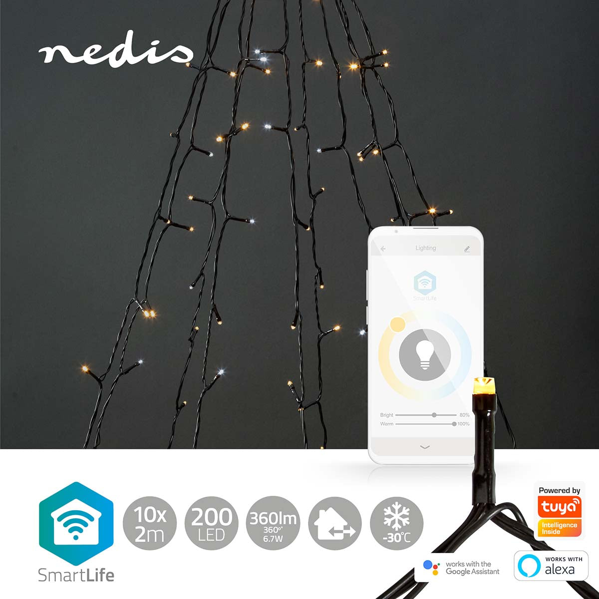 SmartLife Weihnachtsbeleuchtung | Baum | Wi-Fi | Warm bis kühlen weiß | 200 LED's | 20.0 m | 10 x 2 m | Android™ / IOS