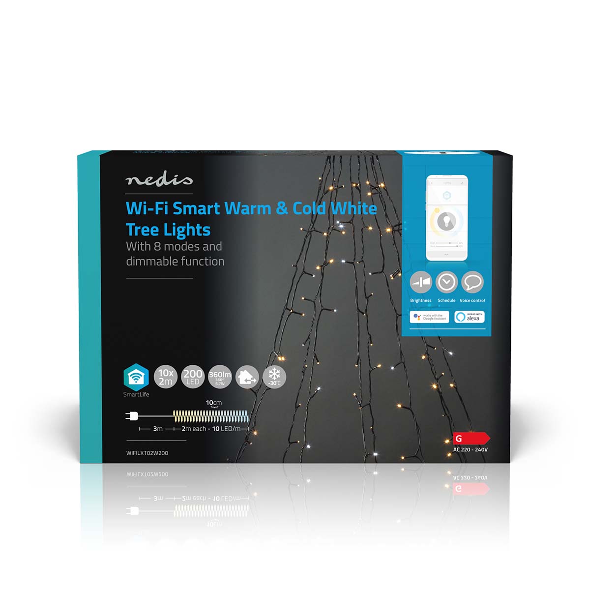 SmartLife Weihnachtsbeleuchtung | Baum | Wi-Fi | Warm bis kühlen weiß | 200 LED's | 20.0 m | 10 x 2 m | Android™ / IOS