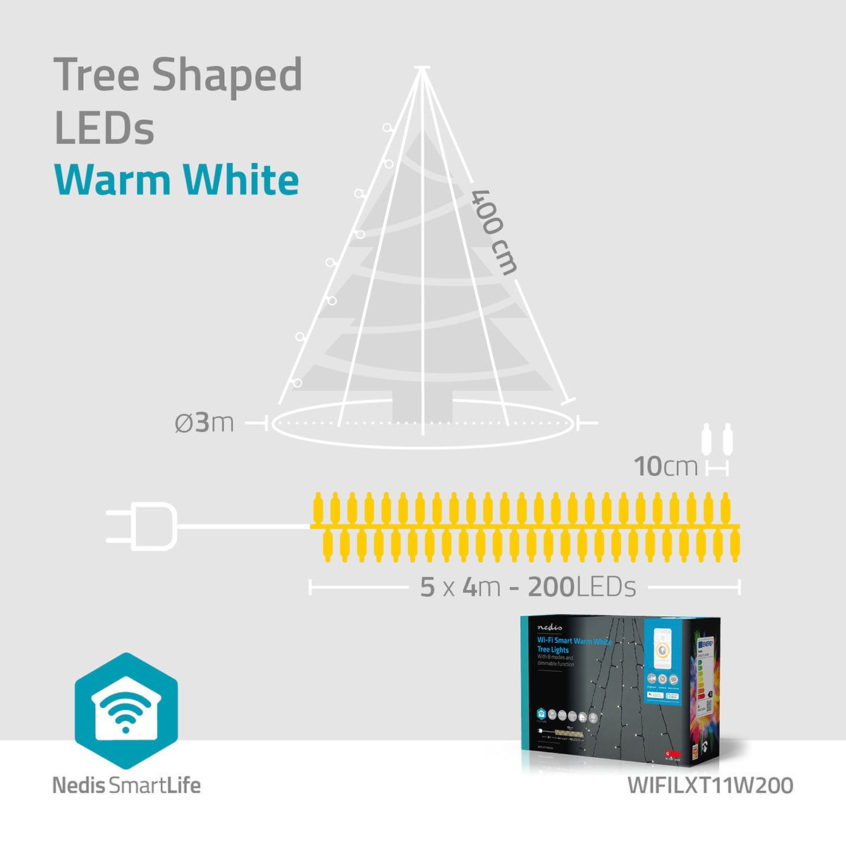 SmartLife Weihnachtsbeleuchtung | Baum | Wi-Fi | Warmweiss | 200 LED's | 20.0 m | 5 x 4 m | Android™ / IOS