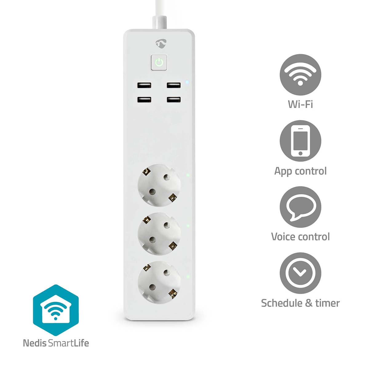 SmartLife Power Strip | Wi-Fi | 3 x Schutzkontakt (CEE 7/3) / 4 x USB | 16 A | 3680 W | 1.80 m | -10 - 40 °C | Android™ / IOS | Weiss