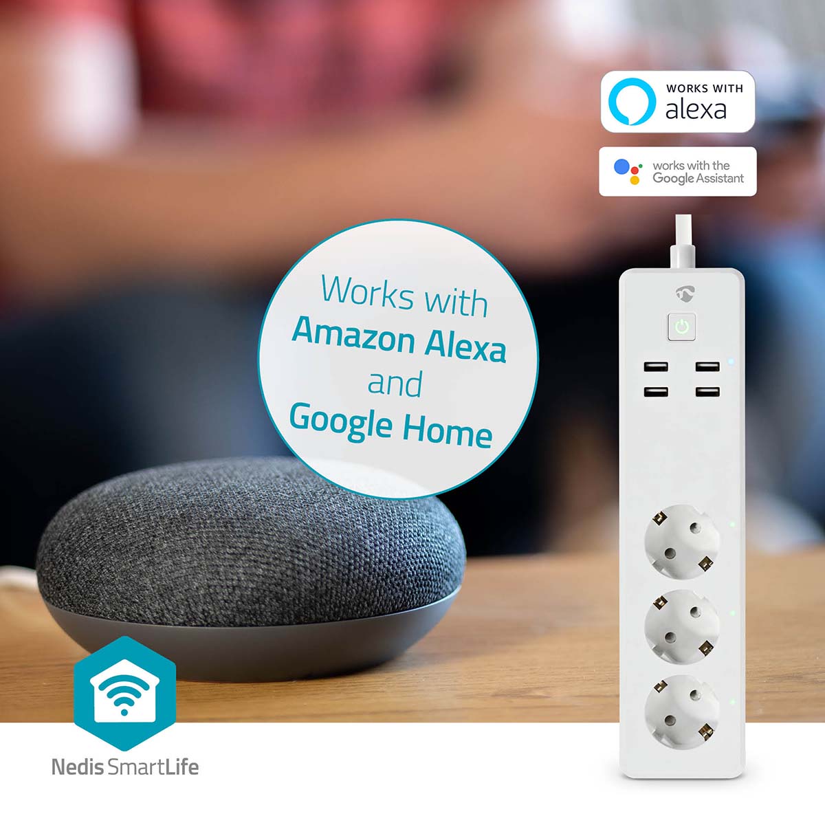 SmartLife Power Strip | Wi-Fi | 3 x Schutzkontakt (CEE 7/3) / 4 x USB | 16 A | 3680 W | 1.80 m | -10 - 40 °C | Android™ / IOS | Weiss