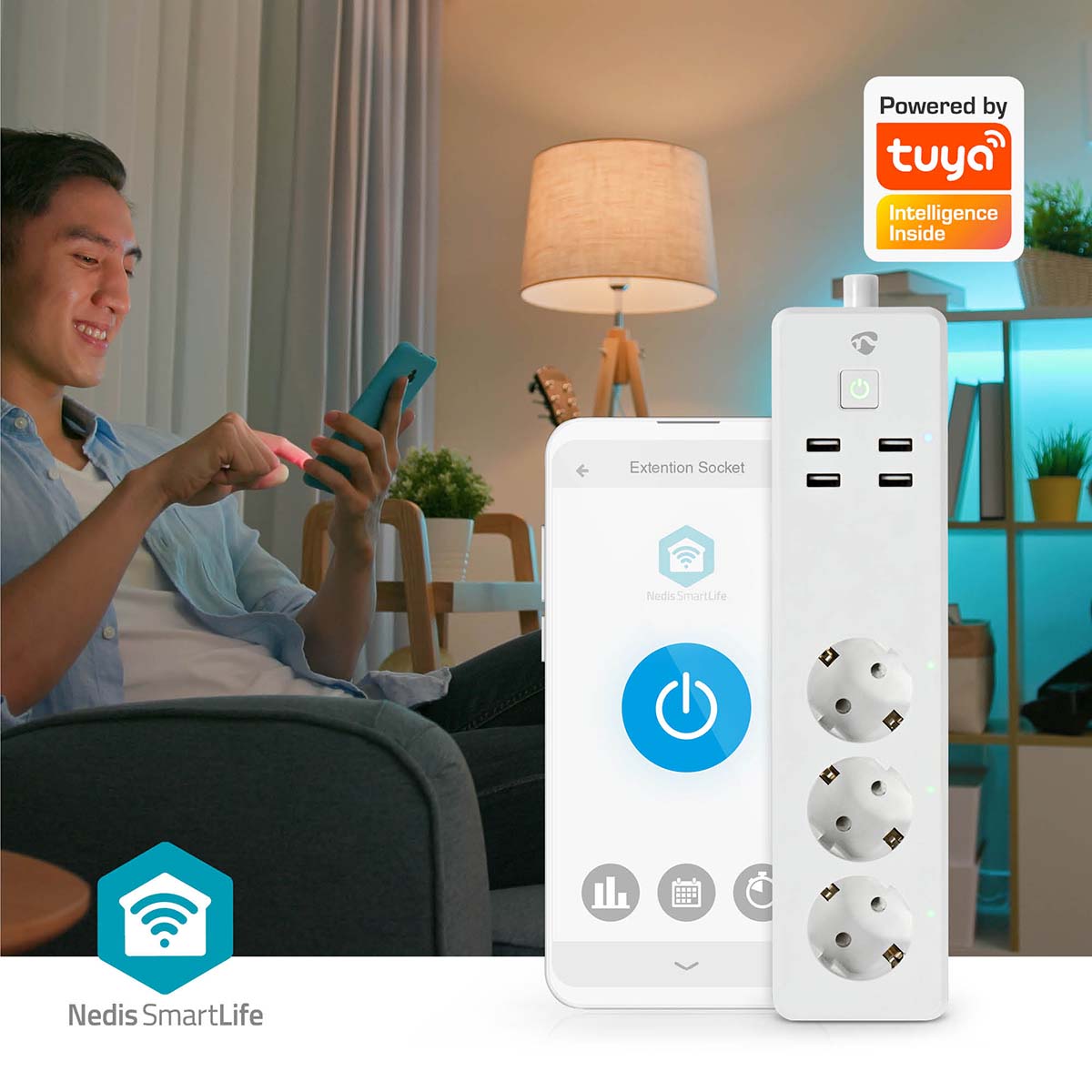 SmartLife Power Strip | Wi-Fi | 3 x Schutzkontakt (CEE 7/3) / 4 x USB | 16 A | 3680 W | 1.80 m | -10 - 40 °C | Android™ / IOS | Weiss