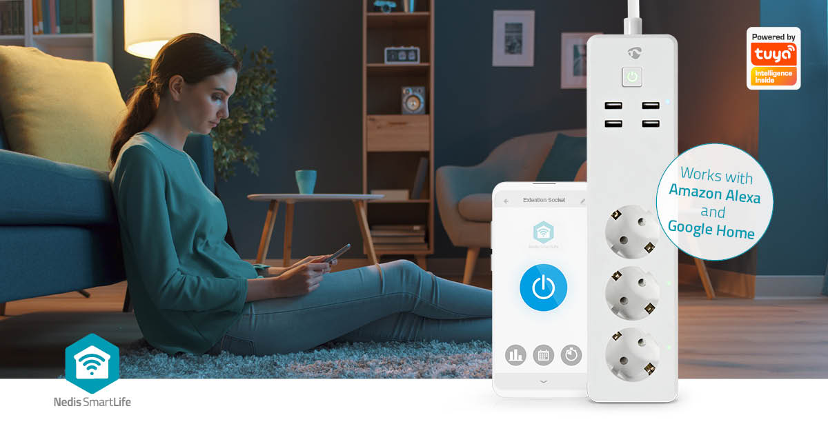 SmartLife Power Strip | Wi-Fi | 3 x Schutzkontakt (CEE 7/3) / 4 x USB | 16 A | 3680 W | 1.80 m | -10 - 40 °C | Android™ / IOS | Weiss