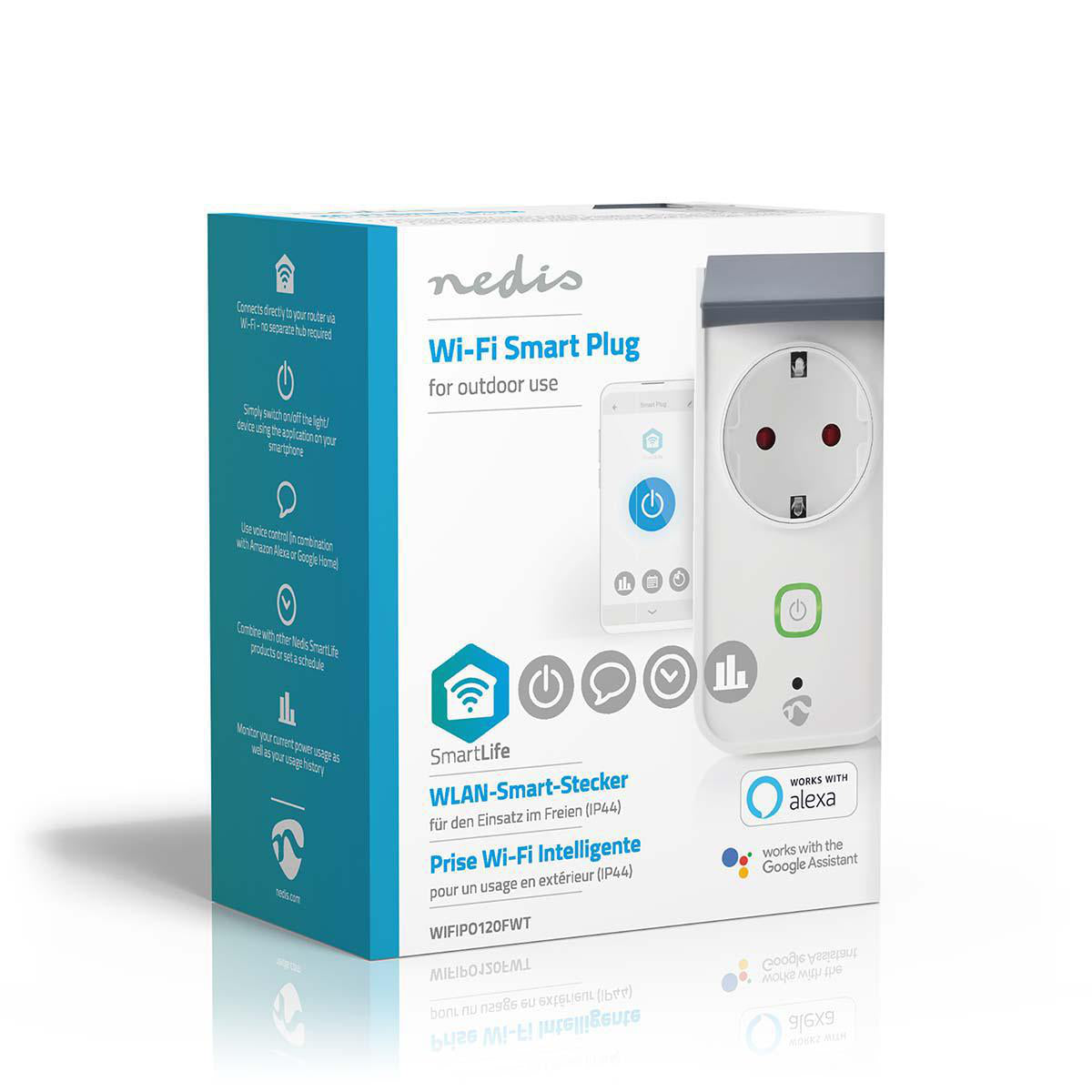 SmartLife Smart Stecker | Wi-Fi | IP44 | Leistungsmesser | 3680 W | Schutzkontakt / Typ F (CEE 7/7) | -30 - 40 °C | Android™ / IOS | Grau / Weiss