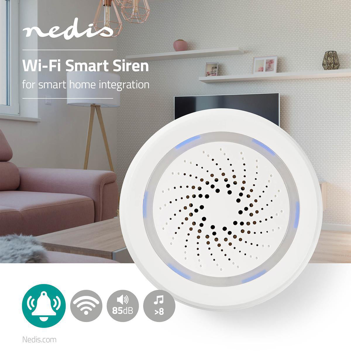 Smartlife Sirene | Wi-Fi | Netzstromversorgung | 8 Sounds | 85 dB | Android™ / IOS | Weiss