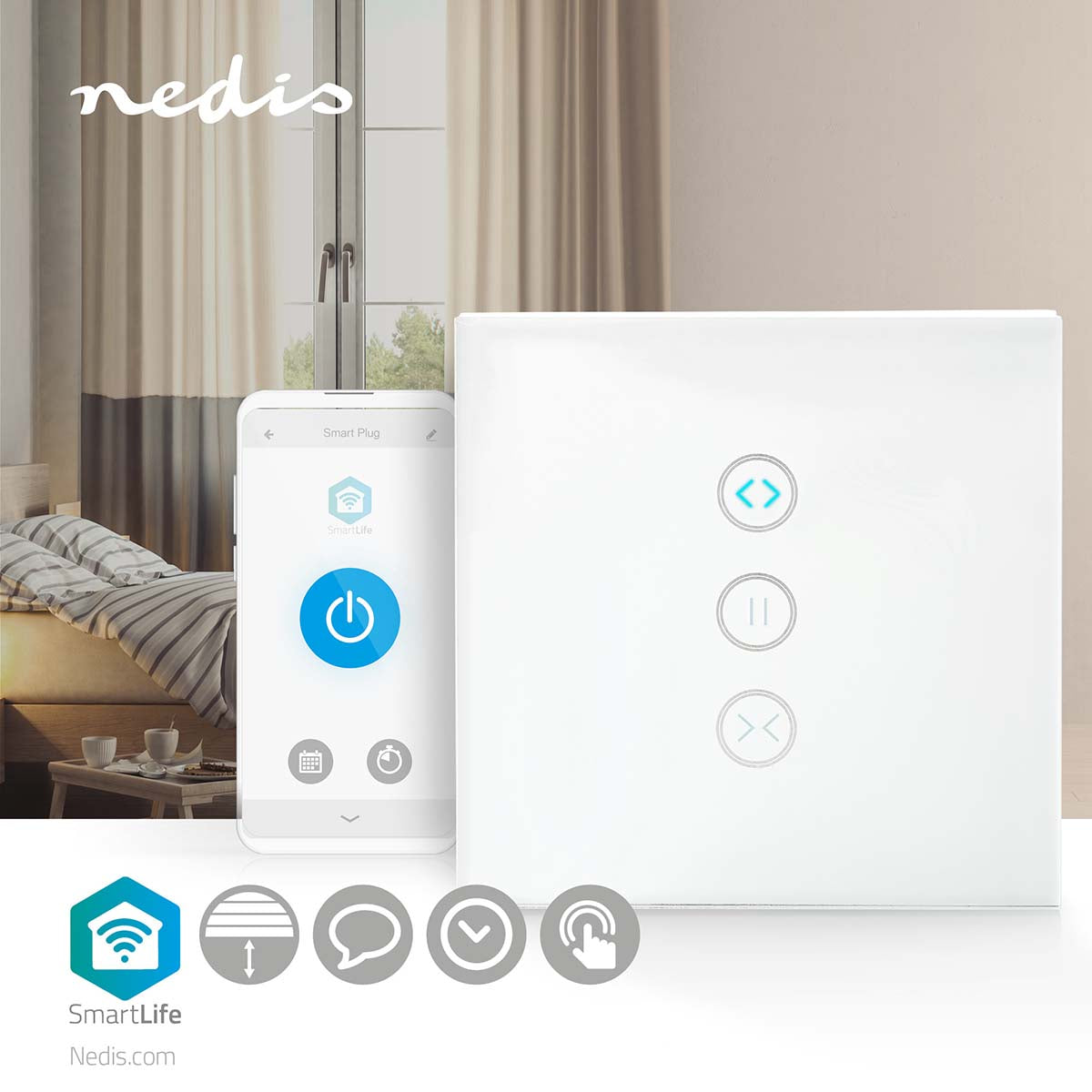 SmartLife Wandschalter | Wi-Fi | Sonnenschirm / Verschluss / Vorhang | Wandhalterung | 300 W | Android™ / IOS | Glas | Weiss