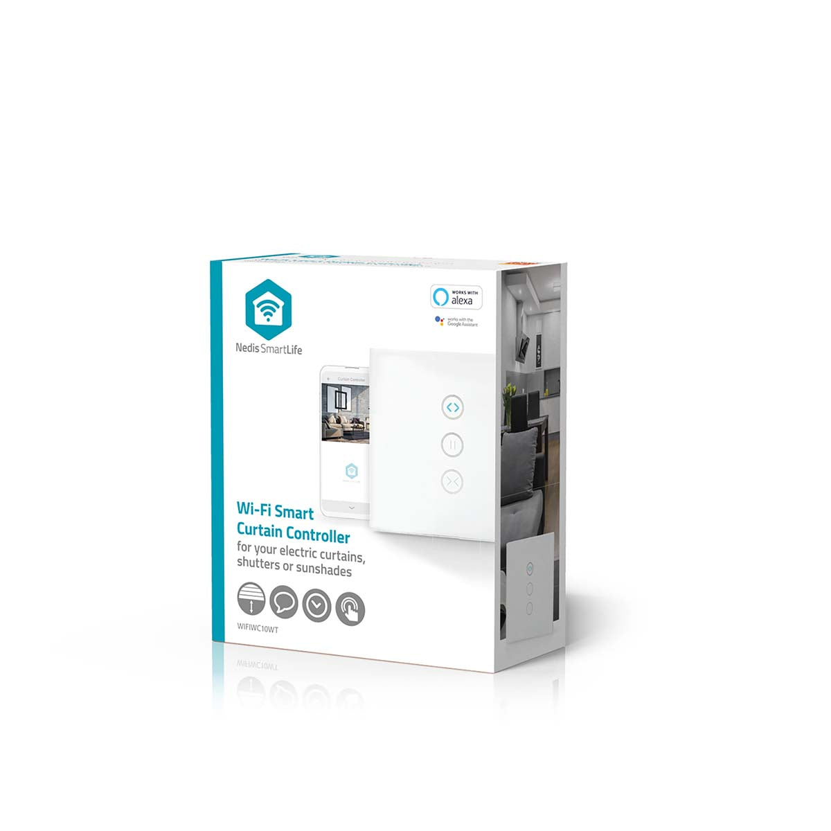 SmartLife Wandschalter | Wi-Fi | Sonnenschirm / Verschluss / Vorhang | Wandhalterung | 300 W | Android™ / IOS | Glas | Weiss