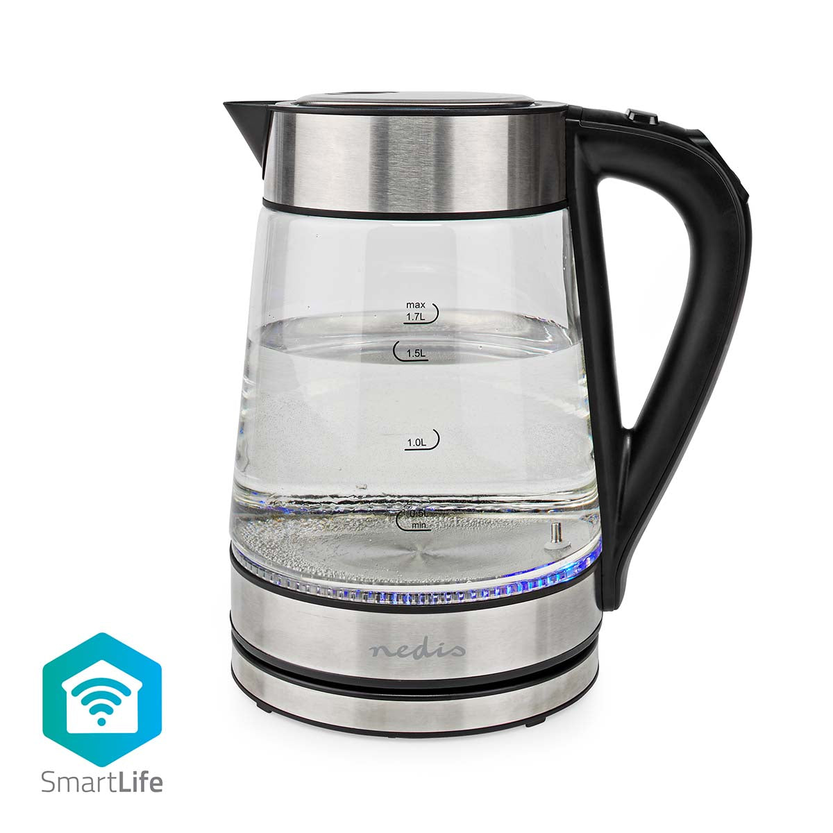 SmartLife Wasserkocher | Wi-Fi | 1.7 l | Glas | 40,60,70,80,90,100 °C | Temperaturanzeige | Um 360 Grad drehbar | Verdecktes Heizelement | Strix® Controller | Boil-dry protection | Android™ / IOS