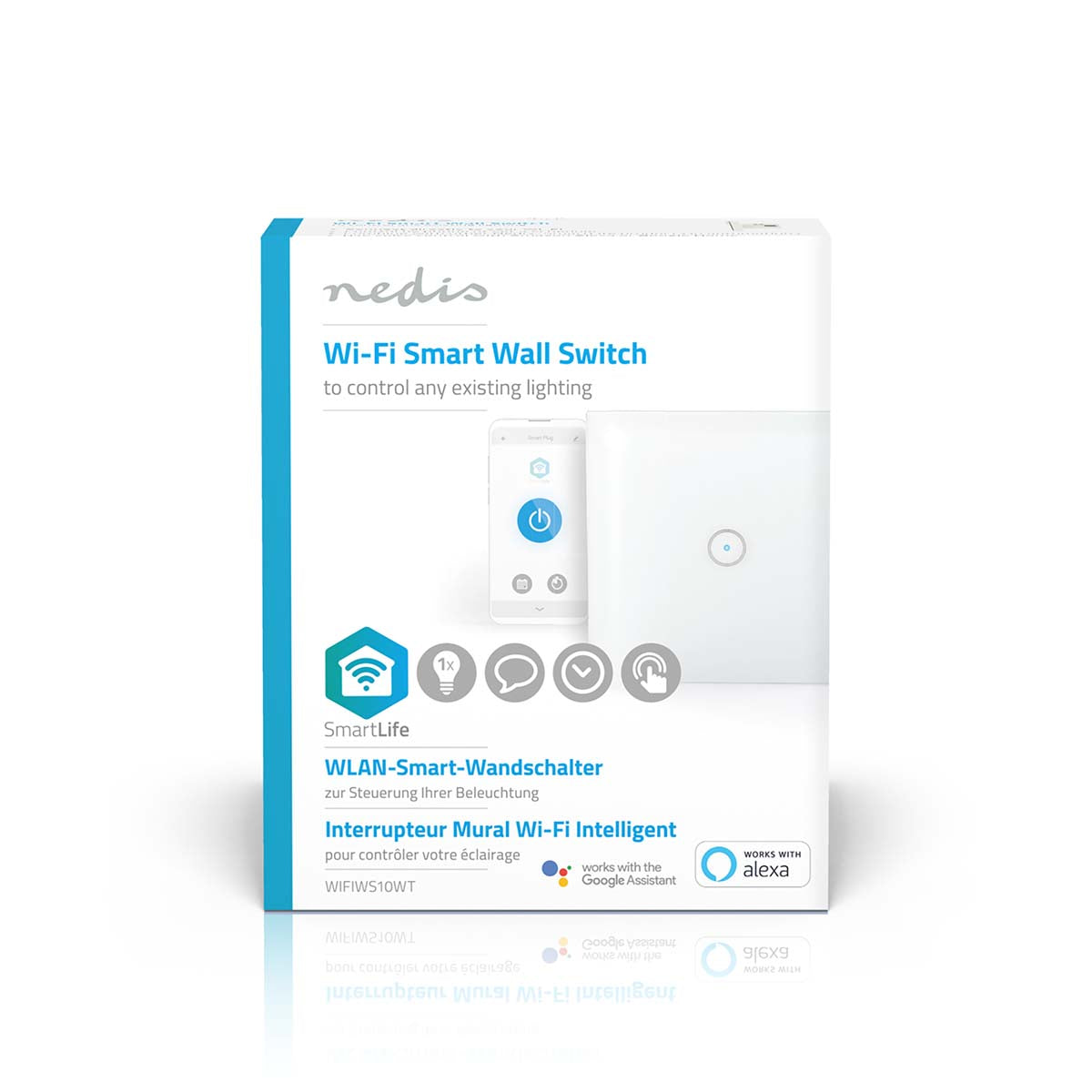 SmartLife Wandschalter | Wi-Fi | Single | Wandhalterung | 1000 W | Android™ / IOS | Glas | Weiss