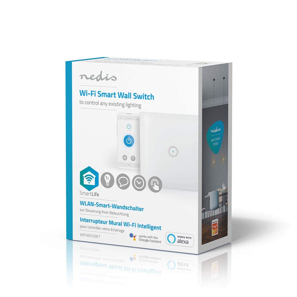 SmartLife Wandschalter | Wi-Fi | Single | Wandhalterung | 1000 W | Android™ / IOS | Glas | Weiss