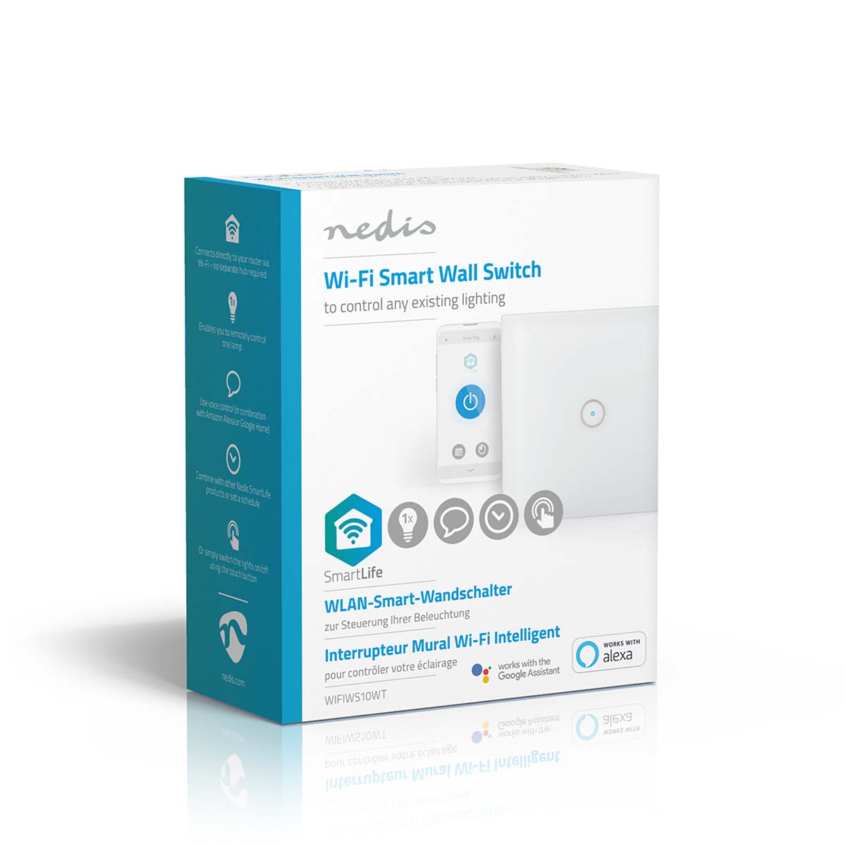 SmartLife Wandschalter | Wi-Fi | Single | Wandhalterung | 1000 W | Android™ / IOS | Glas | Weiss