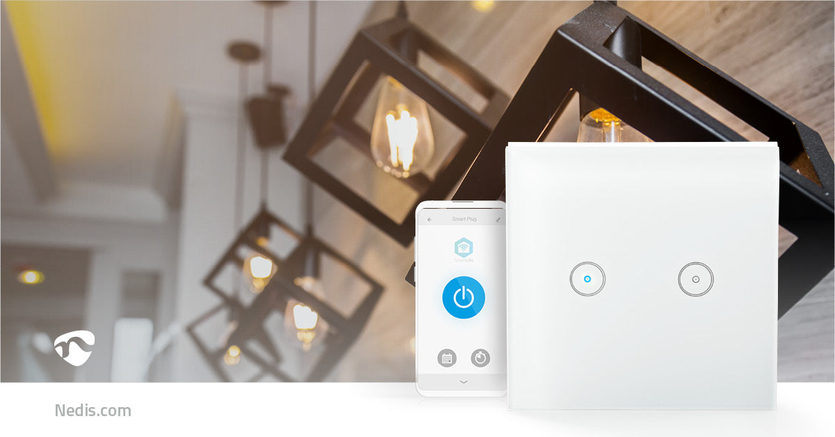 SmartLife Wandschalter | Wi-Fi | Dual | Wandhalterung | 1000 W | Android™ / IOS | Glas | Weiss