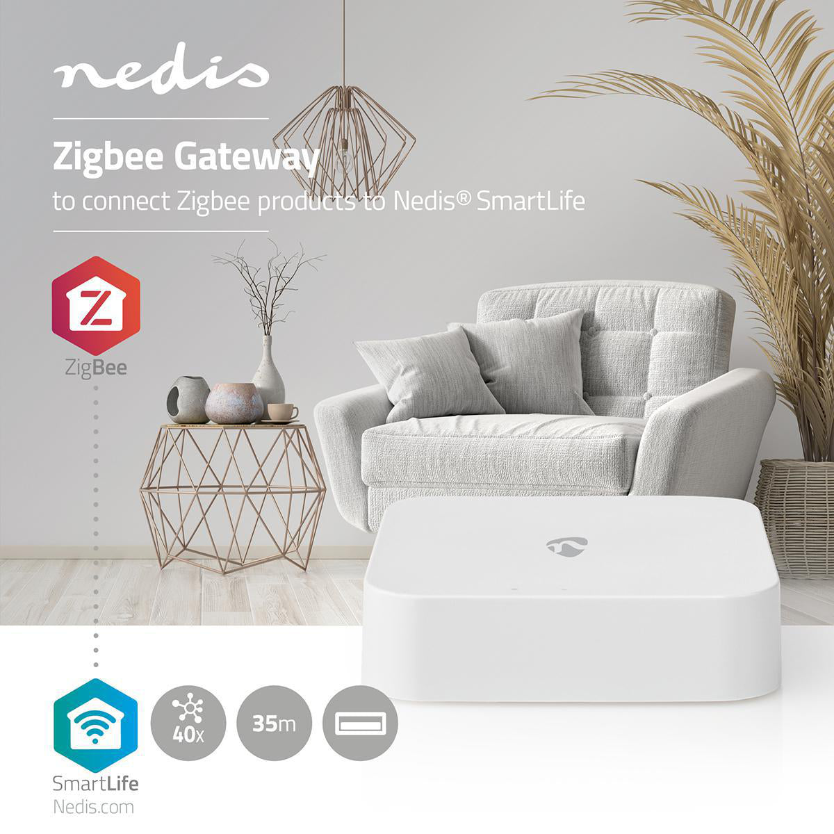 SmartLife Gateway | Zigbee 3.0 | 40 Geräte | Stromversorgung über USB | Android™ / IOS | Weiss