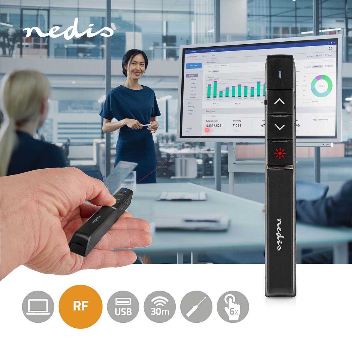 Presenter | Laserpointer-Reichweite bis zu: 100 m | Drahtlose Reichweite bis zu: 30 m | Schwarz