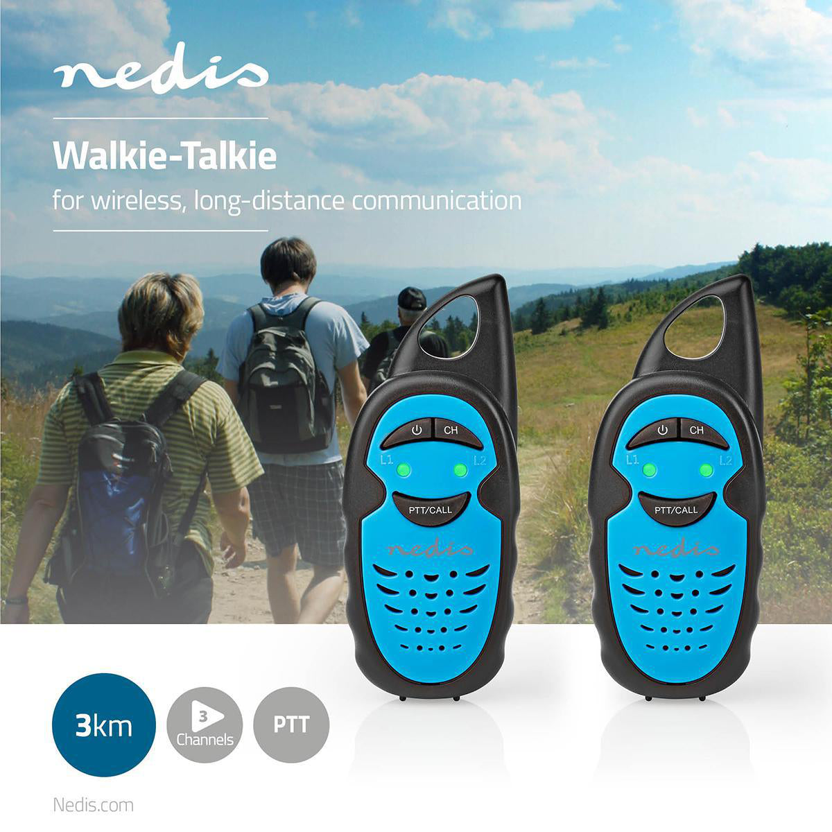 Walkie-Talkie-Set | 2 Hörer | Bis zu 3 km | Frequenzkanäle: 3 | PTT | Bis zu 3 Hours | Blau / Schwarz