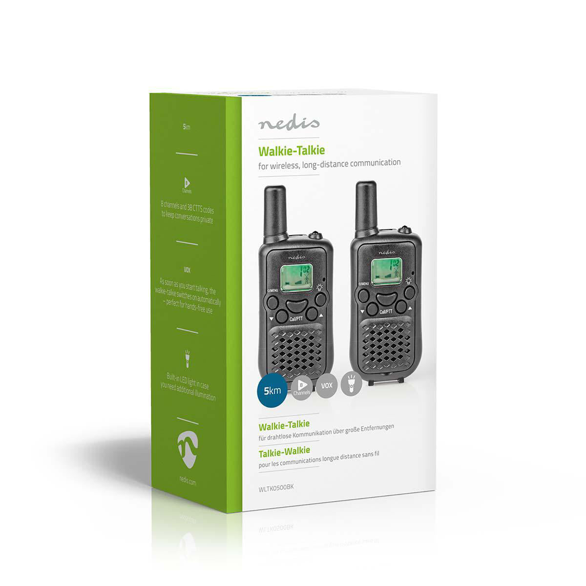 Walkie-Talkie-Set | 2 Hörer | Bis zu 5 km | Frequenzkanäle: 8 | PTT / VOX | Bis zu 2.5 Hours | Schwarz