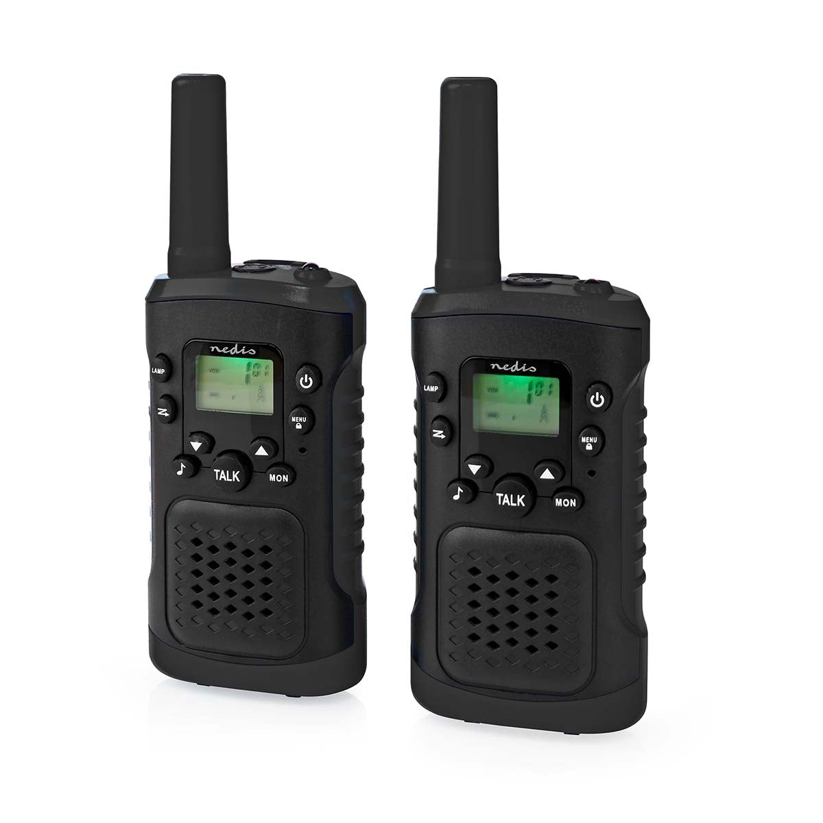 Walkie-Talkie-Set | 2 Hörer | Bis zu 6 km | Frequenzkanäle: 8 | PTT / VOX | Bis zu 3 Hours | Kopfhörerausgang | 2 Kopfhörer | Schwarz