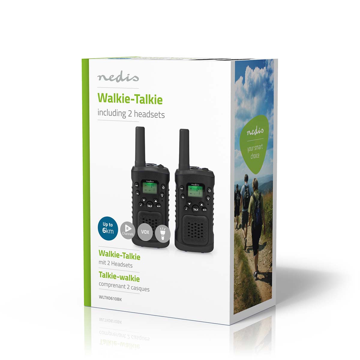 Walkie-Talkie-Set | 2 Hörer | Bis zu 6 km | Frequenzkanäle: 8 | PTT / VOX | Bis zu 3 Hours | Kopfhörerausgang | 2 Kopfhörer | Schwarz