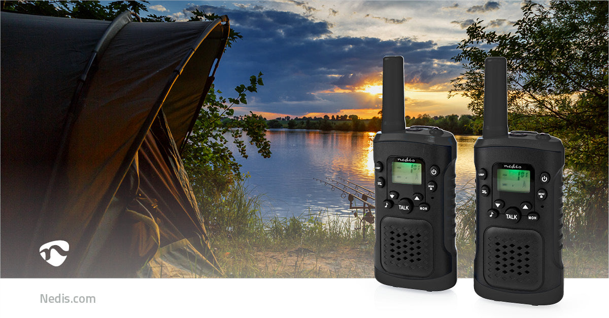 Walkie-Talkie-Set | 2 Hörer | Bis zu 6 km | Frequenzkanäle: 8 | PTT / VOX | Bis zu 3 Hours | Kopfhörerausgang | 2 Kopfhörer | Schwarz