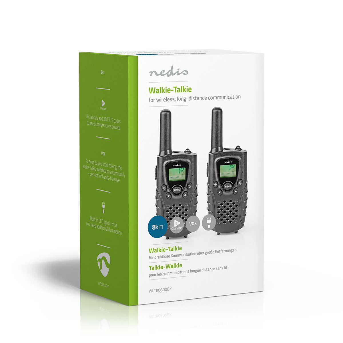 Walkie-Talkie-Set | 2 Hörer | Bis zu 8 km | Frequenzkanäle: 8 | PTT / VOX | Bis zu 2.5 Hours | Kopfhörerausgang | Schwarz