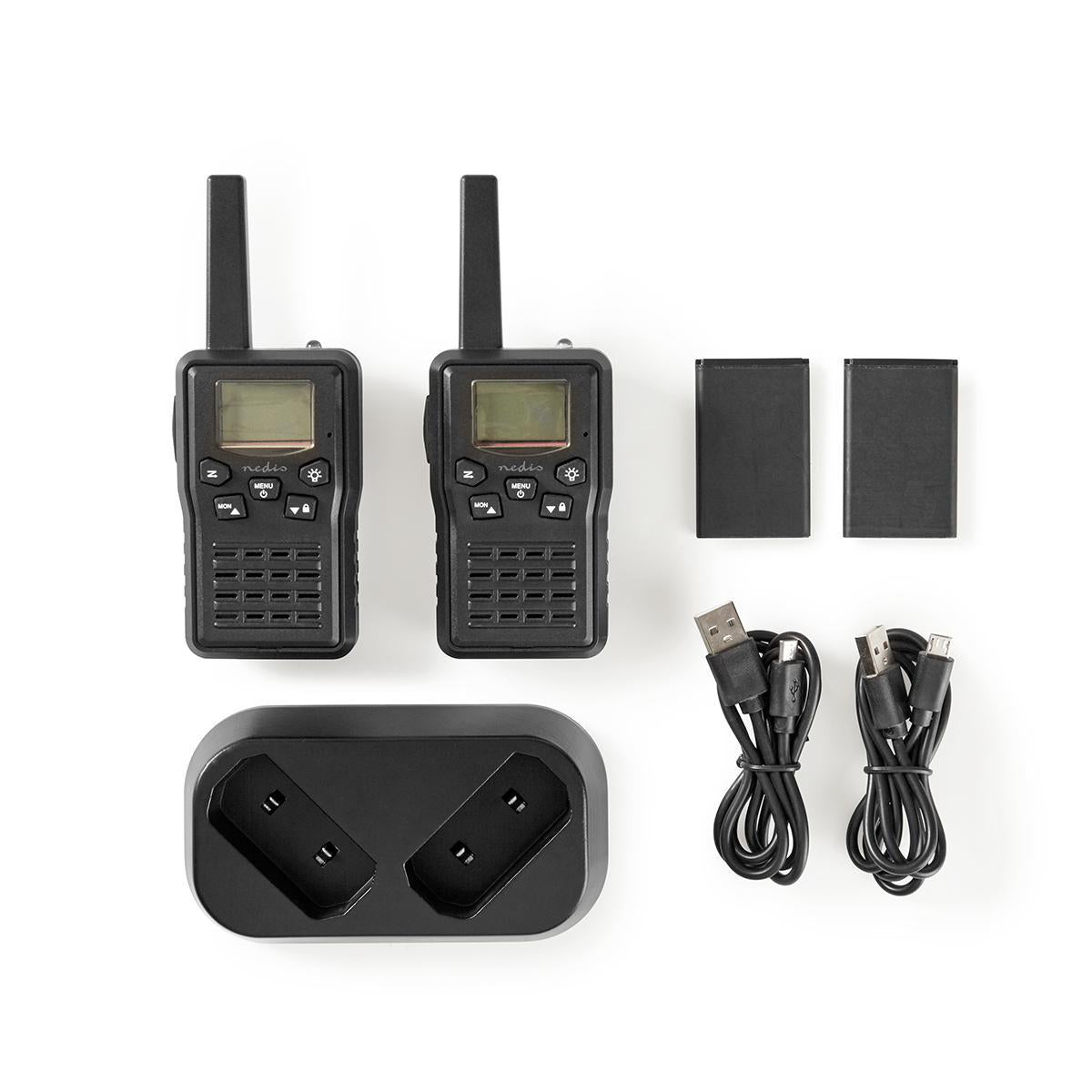 Walkie-Talkie-Set | 2 Hörer | Bis zu 10 km | Frequenzkanäle: 8 | PTT / VOX | Bis zu 6 Hours | Ladestation enthalten | Kopfhörerausgang | Schwarz