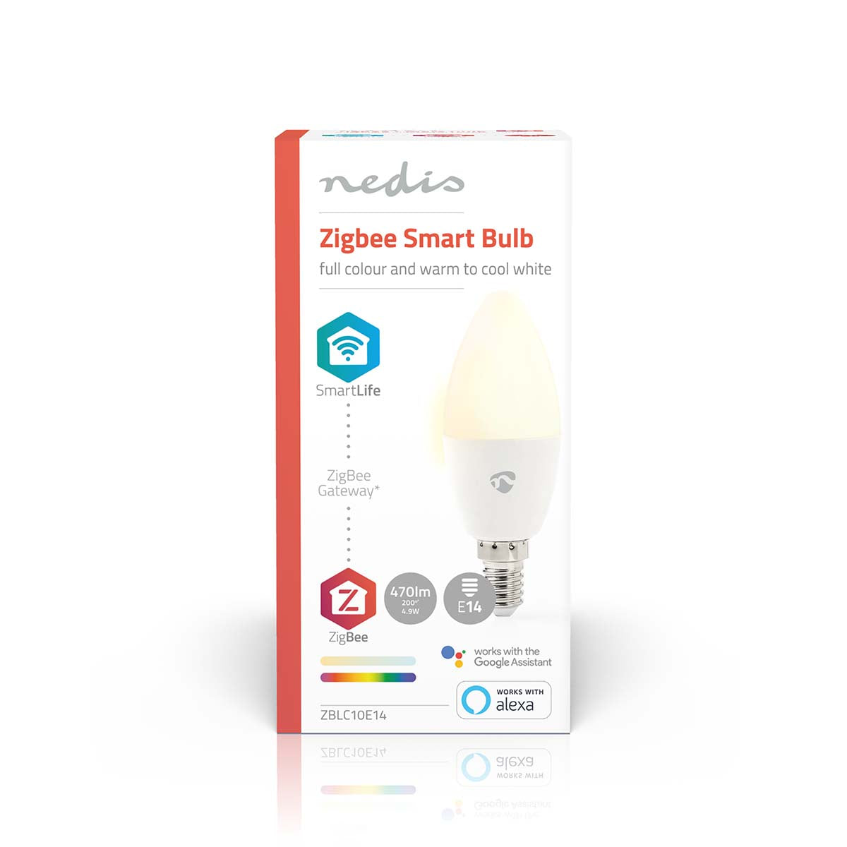 SmartLife Vollfärbige LED-Lampe | Zigbee 3.0 | E14 | 470 lm | 4.9 W | RGB / Warm bis kühlen weiß | 2200 - 6500 K | Android™ / IOS | Kerze | 1 Stück