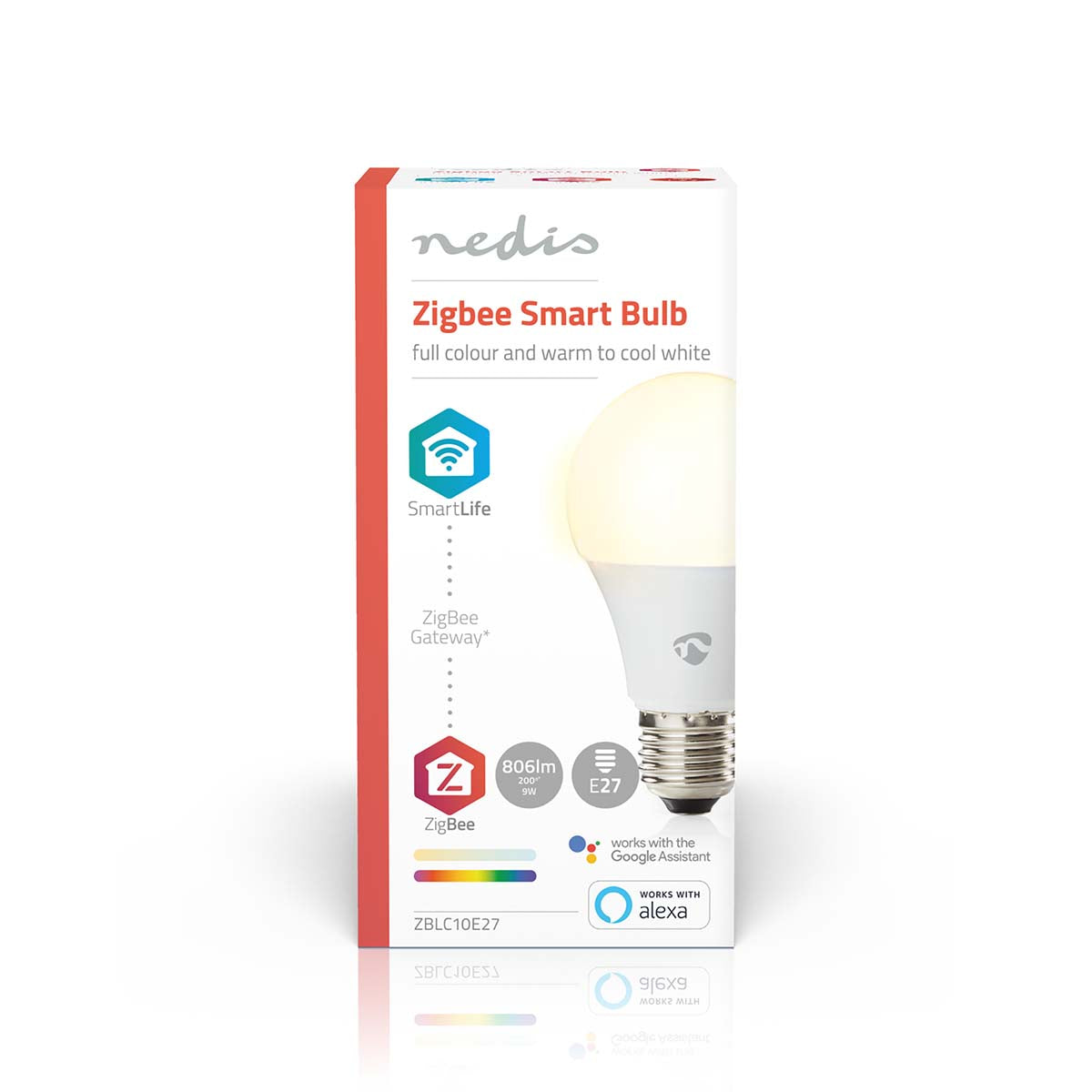 SmartLife Vollfärbige LED-Lampe | Zigbee 3.0 | E27 | 806 lm | 9 W | RGB / Warm bis kühlen weiß | 2200 - 6500 K | Android™ / IOS | Birne | 1 Stück