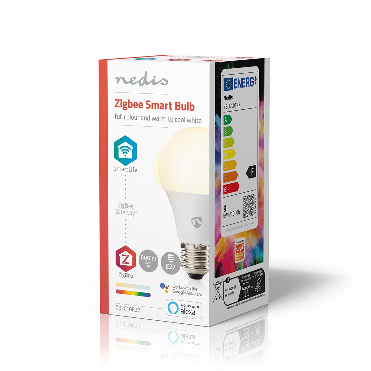 SmartLife Vollfärbige LED-Lampe | Zigbee 3.0 | E27 | 806 lm | 9 W | RGB / Warm bis kühlen weiß | 2200 - 6500 K | Android™ / IOS | Birne | 1 Stück