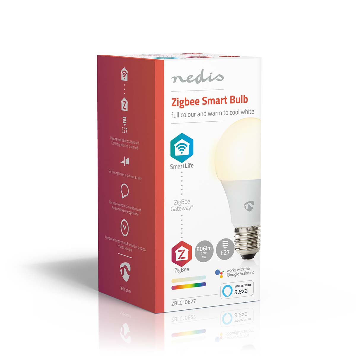 SmartLife Vollfärbige LED-Lampe | Zigbee 3.0 | E27 | 806 lm | 9 W | RGB / Warm bis kühlen weiß | 2200 - 6500 K | Android™ / IOS | Birne | 1 Stück