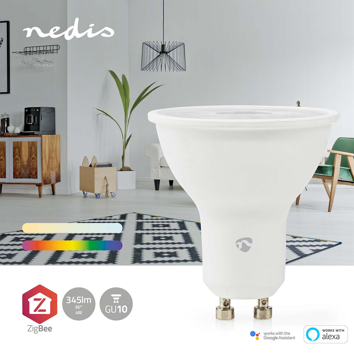 SmartLife Vollfärbige LED-Lampe | Zigbee 3.0 | GU10 | 345 lm | 4.7 W | RGB / Warm bis kühlen weiß | 2200 - 6500 K | Android™ / IOS | Spot | 1 Stück