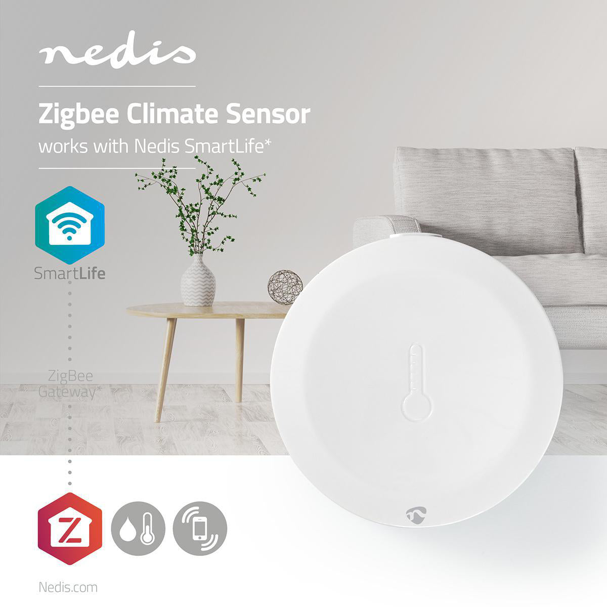 SmartLife-Klimasensor | Zigbee 3.0 | Batteriebetrieben | Android™ / IOS | Weiss