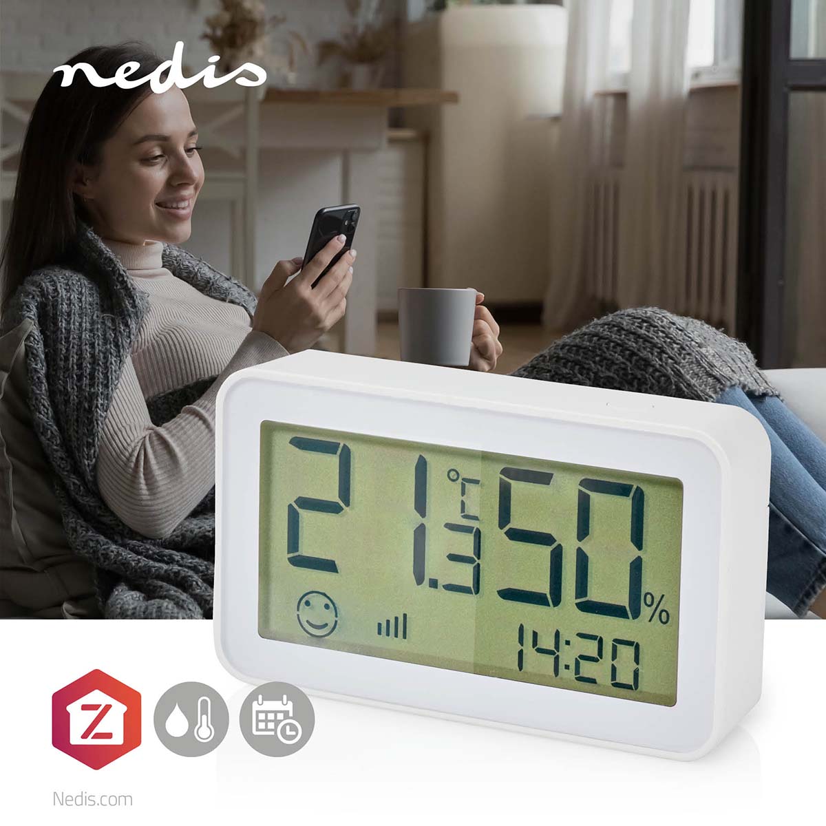 SmartLife-Klimasensor | Zigbee 3.0 | Batteriebetrieben | Android™ / IOS | Weiss