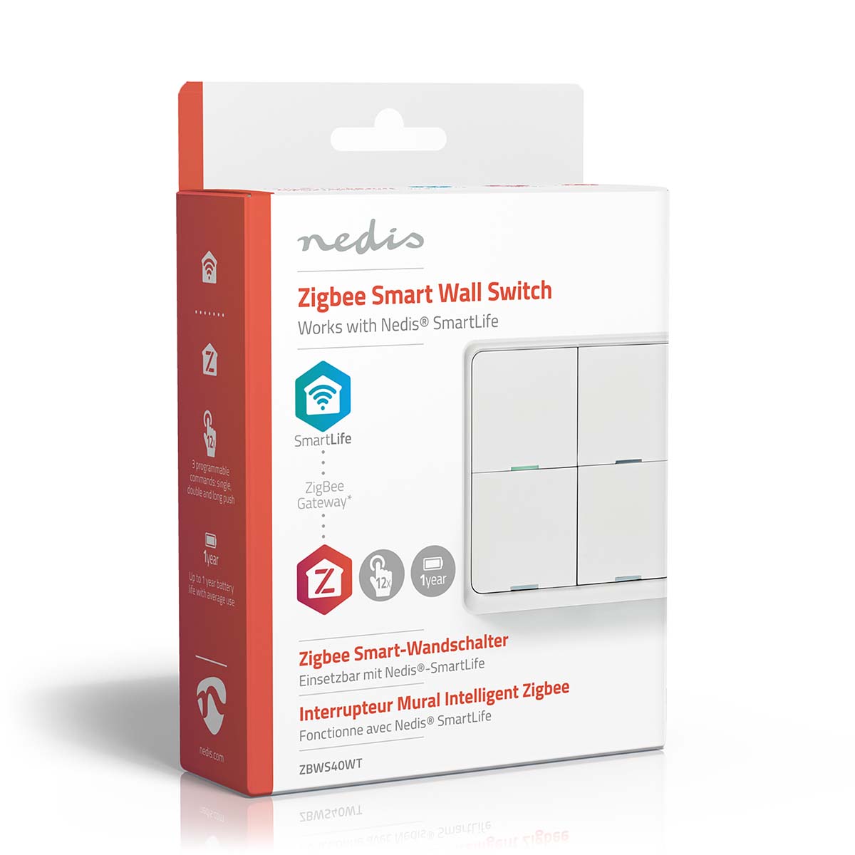 SmartLife Wandschalter | Zigbee 3.0 | Wandhalterung | Android™ / IOS | Kunststoff | Weiss