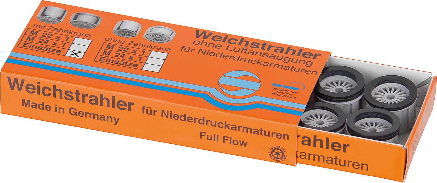 asdec life ® Einsatz für Weichstrahler Niederdruck M 22/24X1 mit Gummidichtung mit Zahnkranz  ""VPE 10 Stk.""